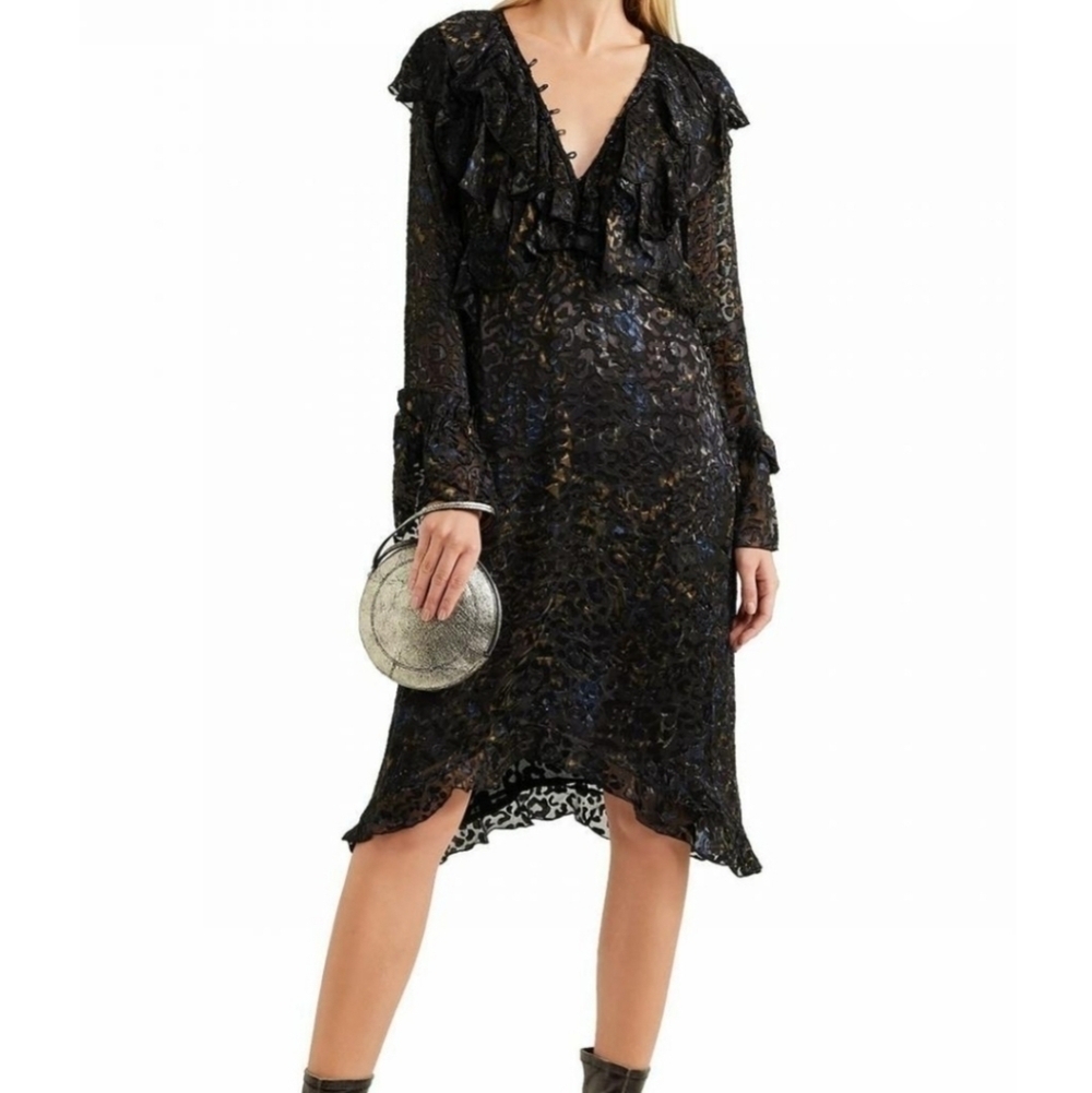 NEW IRO Belloy Ruffled Devoré-chiffon Dress Black